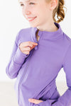 Purple Full-Zip Ruffle Active Jacket