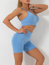 Women's Solid Color Seamless Camisole Yoga Sports Bra & Shorts Set
