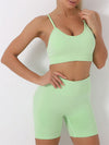 Women's Solid Color Seamless Camisole Yoga Sports Bra & Shorts Set