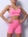 Women's Solid Color Seamless Camisole Yoga Sports Bra & Shorts Set
